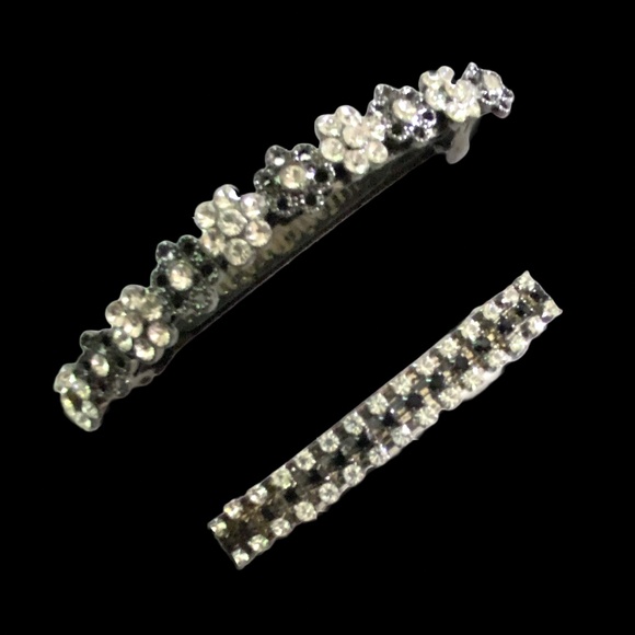 Black & White Crystal Barrette Pair